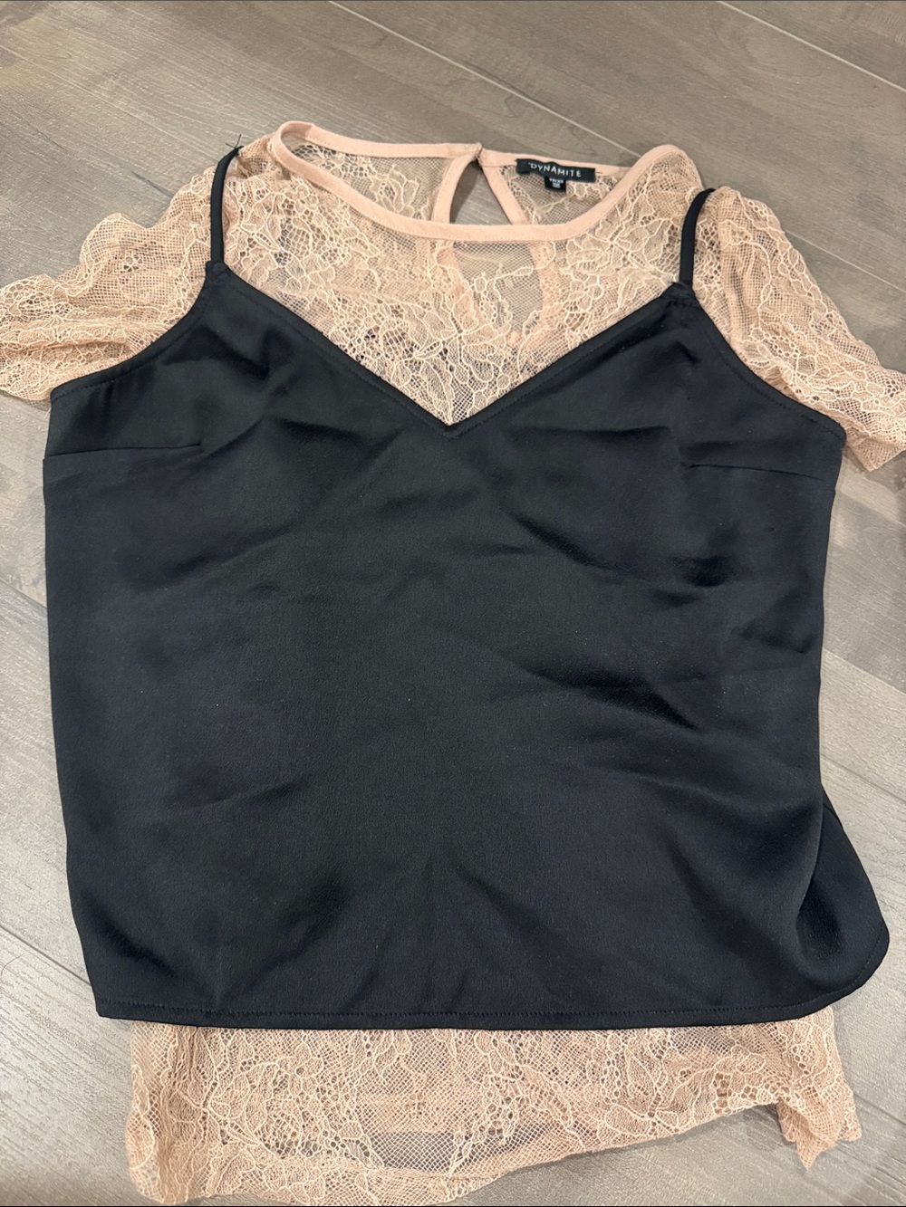 Garage Black Cami Over Blush Lace Top